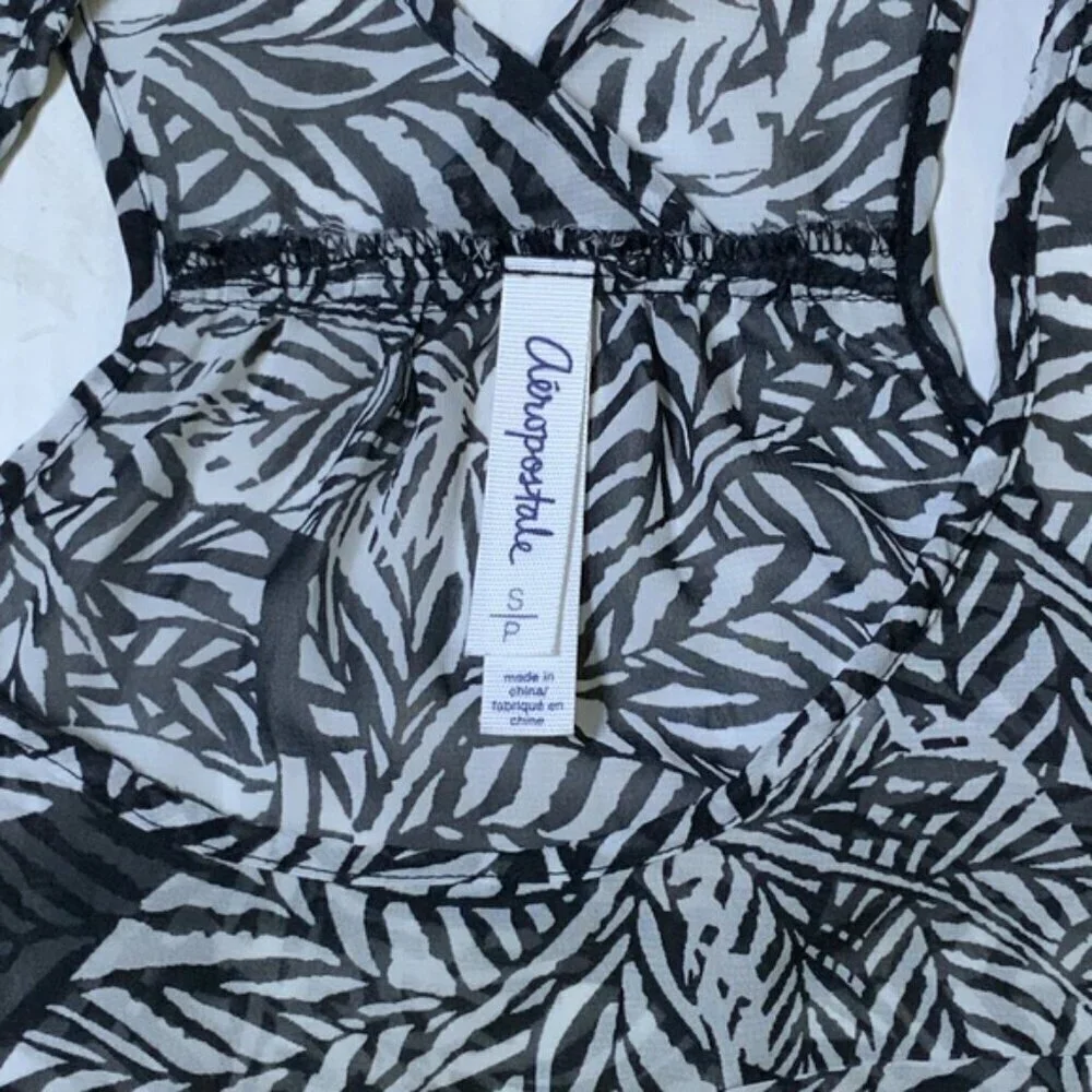 Aeropostale Sleeveless Semi Sheer Tank Top Geometric Leaf Print Black White S - Picture 3 of 16